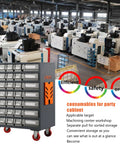 Heavy Duty CNC Tools Organizer Cabinet on Wheels in workshop with consumables and cutting tools storage, smooth castors.