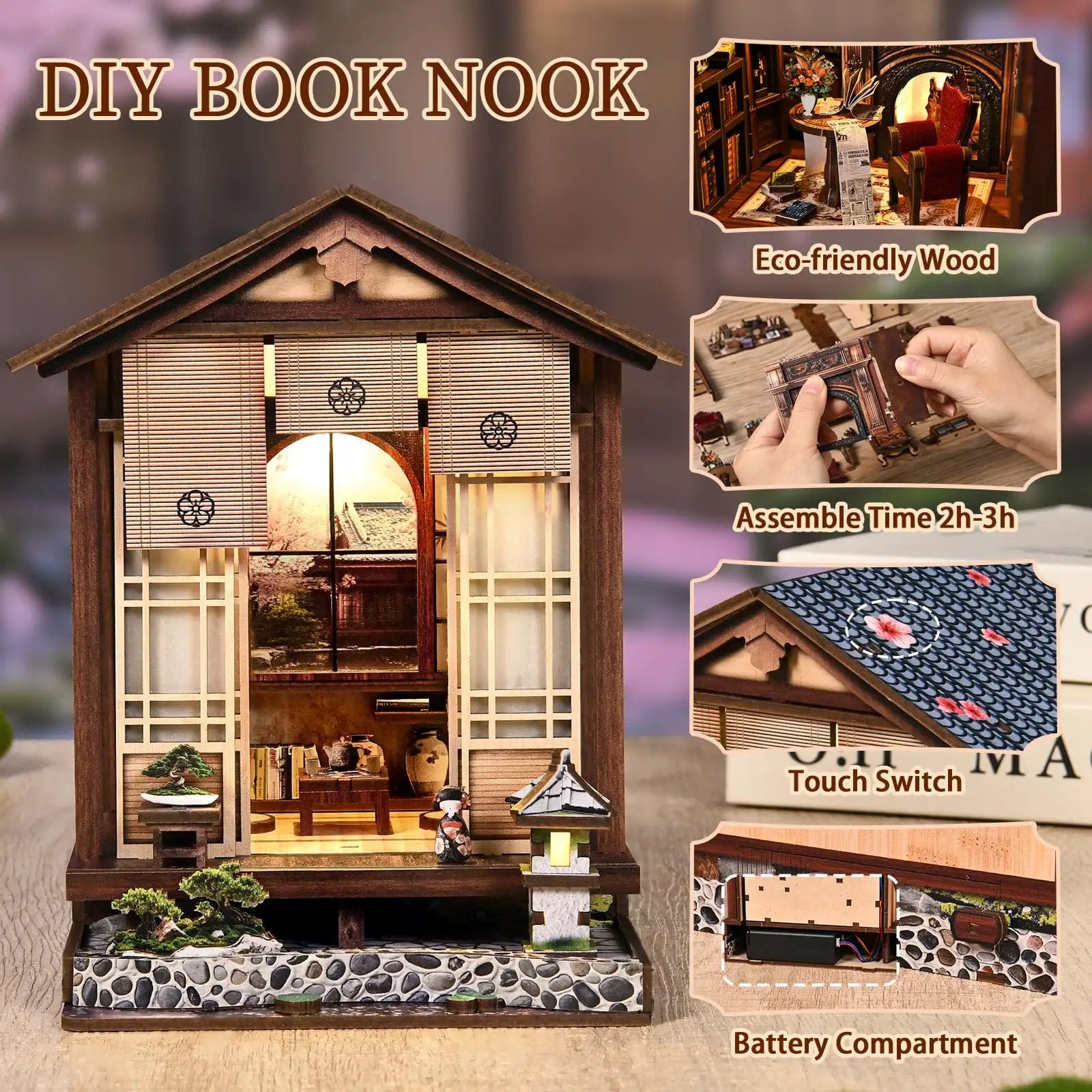 DIY Book Nook Kit Machiya with LED Light, 3D Puzzle ✓