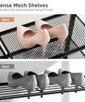 Sick Heavy Duty 5 Tier Metal Shoe Rack With Dense Mesh Shelves Holds All Your Kicks, featuring high heels on dense mesh shelves.