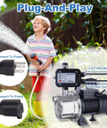Water Pump Pressure Controller With Automatic Electronic Switch, child watering plants with hose, garden setup