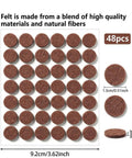 Top Shelf Self Sticky Felt Pads 48 Pack Brown Round Bumpers for chair legs, showcasing dimensions and materials.