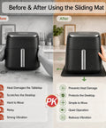 Slide Mat For 9 In 1 TurboBlaze Air Fryer With Anti Slip Base And Hanging Strap showing before and after use comparison on countertop
