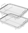 Nonstick Mesh Air Fryer Basket Set For Oven, Stainless Steel Grill Tray Wire Rack Roasting Basket 2 Piece, stacked view