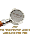 Espresso Puck Screen 51mm, 316 Stainless Steel, Reusable 1.7mm Thick 150 Micron Filter Mesh Plate in portafilter, text "Rullida 51mm"