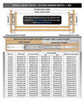 One Pair Of Rock Solid 76mm Heavy Duty Drawer Slides Featuring Five Hundred Pound Capacity Alongside Full Extension Ball Bearing Tracks dimensions chart.