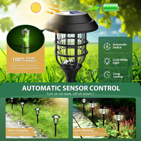 Outdoor Solar Pathway Lights 8 Pack Waterproof Landscape Lighting For Yard And Garden Cold White With Double Ring Snowflake Pattern diagram