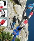 Heavy Duty Auto Locking Climbing Carabiners 25kN 5620 Lbs UIAA CE Certified for rock climbing with blue rope on cliff.