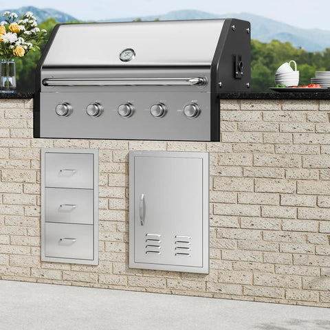 Stainless Steel Outdoor Kitchen Access Door 17W X 24H Inches Flush Mount Wall Panel With Handle Vents And Hook Weatherproof Design