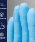 Heavy Duty Disposable Nitrile Gloves With Kickass Textured Grip, 8 Mil Latex Free Powder Free, Large Blue fingers close-up