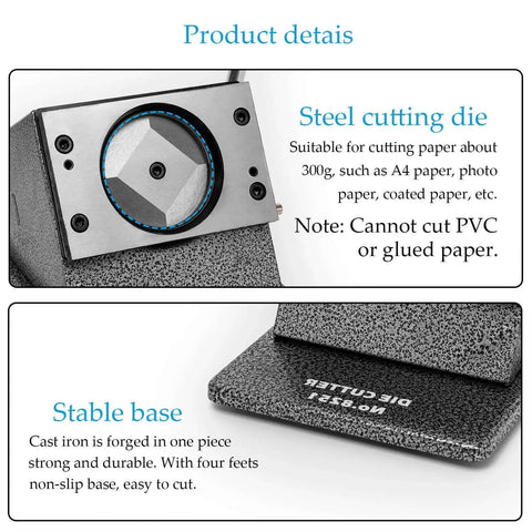 Button Maker Punch Die Cutter For Two And A Quarter Inch Badges 58mm With Easy Accurate Positioning showing steel cutting die and stable base