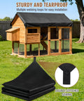 Heavy Duty Built Tough 20 Mil Waterproof Tarp 6.5x7 Ft Black Tarpaulin With Reinforced Webbing Loops covering roof of wooden coop