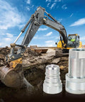 Bulletproof Hydraulic Quick Coupler 1 Inch Npt With Iso5675 Plug And Play Feature delivers 4000 Psi near an excavator.