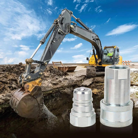 Bulletproof Hydraulic Quick Coupler 1 Inch Npt With Iso5675 Plug And Play Feature delivers 4000 Psi near an excavator.
