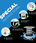 Bathtub Drain Hair Catcher In-Drain Tub Strainer Clog Prevention installation steps illustration.