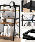 Rock Solid 3 Tier Ladder Bookshelf With Heavy Duty Steel Frame Rustic Brown Metal Display Stand Up Shelves For Living Room Home Office showcasing thick wooden boards and robust steel tubes.