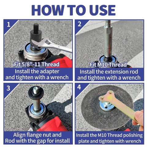 Rock Solid Angle Grinder Extension Rod Adapter Kit With Dead Simple Setup And 3/8 M10 Threads Plus Eight Piece Mounting Set for Installing components.