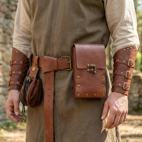 Medieval Belt Pouch Set With Detachable Belt And Leather Bracers Coin Bag Hook Strap For Renaissance Fairs LARP And Halloween Cosplay