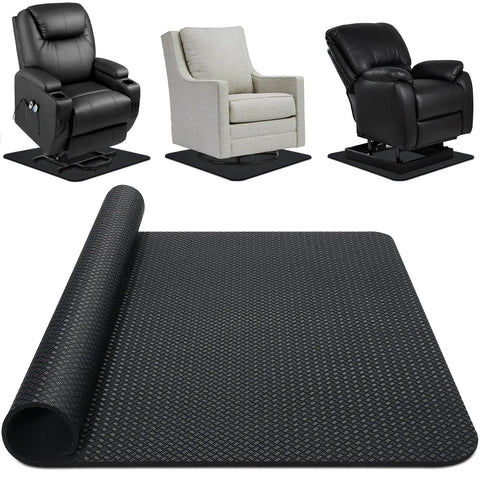 Solid Non Slip Recliner Pad For Hardwood Floors Grippy Anti Slide Furniture Mat 30 Inch Square Floor Guard in black under various chairs.