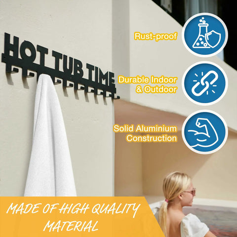 Rugged Outdoor Towel Rack For Hot Tub And Mudroom, Rustproof Aluminum Towel Hooks With Hardware Included, Almost 3 Feet Long