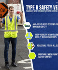 Man wearing High Visibility Reflective Safety Vest For Men And Women ANSI ISEA Class 2 Neon Yellow Mesh Vest with Slow sign on road