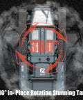 One Sixteen Scale RC Tank Car With 2.4GHz Remote showcasing 360° rotation with smoke effect, viewed from above.