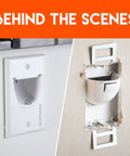In Wall Cable Hider Kit 2 Pack Single Gang Pass Through installed and in-wall view with drywall brackets