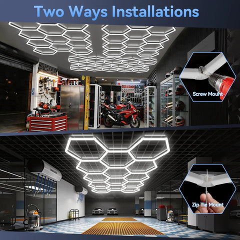 Hexagon 5000K LED Garage Lights 25 Pack Ultra Bright Ceiling Shop Light installation options for garages and workshops