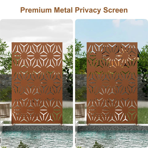 Sturdy Outdoor Privacy Screen With Stand 72 Inch Height By 44 Inch Width Brown Metal Fence Panels For Patio Balcony Garden And Indoor Use Freestanding And Portable No Fuss Setup Easy Install Adds Privacy And Modern Style
