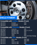 Front Wheel Hub And Bearing Assembly Set For 4x4 4WD Chevy Tahoe Suburban Silverado Avalanche GMC Yukon XL Sierra 1500 Cadillac Escalade ESV EXT 2007 To 2014 installed on vehicle showcasing compatibility.