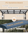 Comparison between PC sunshine board and fabric sunshade for Three Seat Patio Swing With Canopy 2 In 1 Convertible Bed Heavy Duty Outdoor Porch Swing Chair 750 Lbs Weight Capacity Adjustable Sunshade Reinforced Steel Frame For Backyard Garden Lawn Dark Gray.