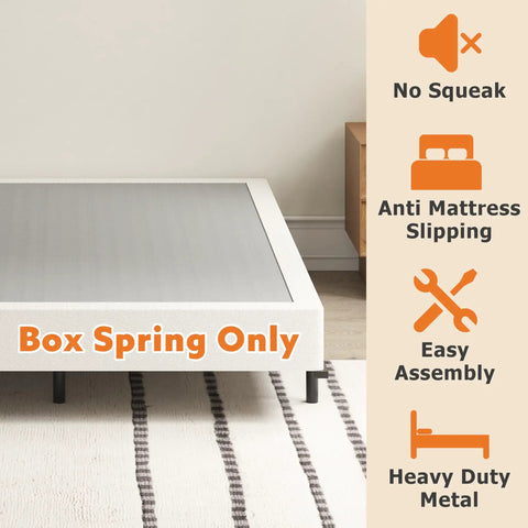Badass Durability Seven Inch Queen Box Spring With Heavy Duty Steel Frame And Tear Resistant Fabric Cover Delivers Rock Solid Mattress Support Quick Setup For A Sweet Bedroom Refresh, showing heavy-duty design.
