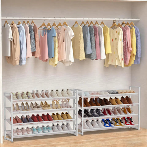 Heavy Duty Metal Vertical Shoe Rack Stackable Eight Tier White Organizer To Store Up To Fifty Pairs Of Footwear At Entryways Or Closets While Saving Floor Space And Keeping Your Daily Kicks Looking Crisp And Fully Sorted All Season Long