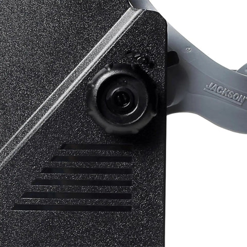 Detail of Fixed Shade Welding Helmet HSL100 W10 With Narrow Shell showing adjustment knob and textured surface