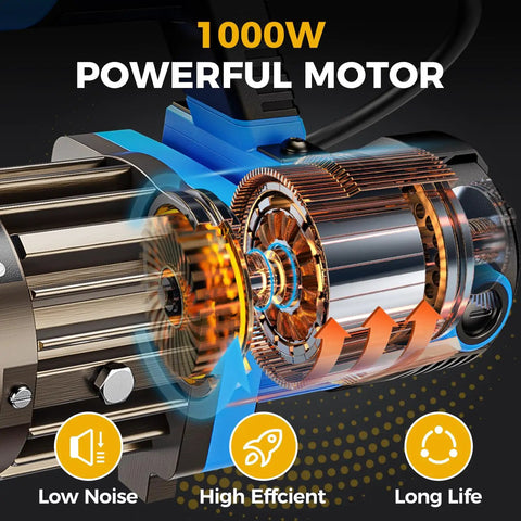 1000W Electric Hydraulic Rebar Cutter Slays 5/8 Inch Steel Bar Fast With Replaceable Jaw Blades Powerhouse For Tight Construction Sites showing powerful motor internals.