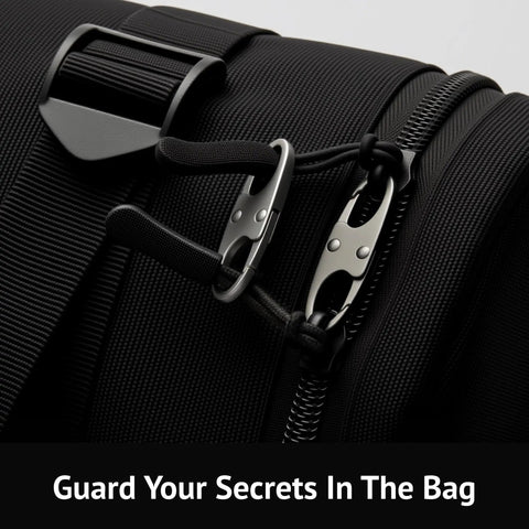 Anti Theft Zipper Clips For Backpacks And Luggage Four Pack Double Opening Carabiner Zipper Locks on black bag
