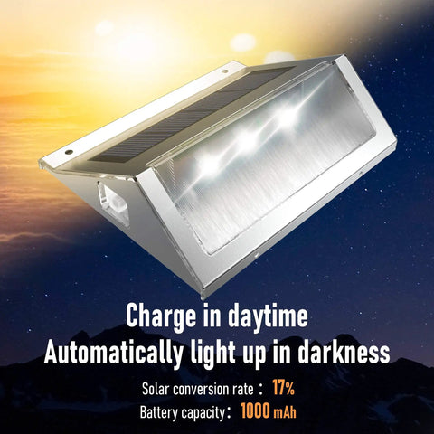Upgrade Solar Step Lights 12 Pack Outdoor LED Deck Lights With Side Button Design Waterproof showing solar panel and LEDs