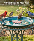 Ceramic Bird Bath And Feeder For Outdoor Gardens 12.2 Inch Diameter 2 Inch Depth Blue With Red Flower Shallow Bowl With Birds