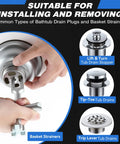 Heavy Hitter Tub Drain Wrench With Sliding Handle For Universal Cross Bars And Dead Simple Sink Pop Up Plug Removal Effortless Bathroom Plumbing Fix Kit used on various tub drain types.