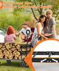3 In 1 Foldable Wagon Cart With All Terrain Wheels For Heavy Duty Hauling carrying firewood at a campsite, showing steel frame.