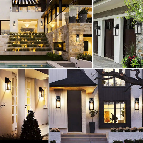 2 Pack 14 Inch Dusk To Dawn Outdoor Wall Lights Waterproof Black Exterior Sconces For Front Door Porch And Garage Wall Mount Sensor Photocell Auto On At Sunset Auto Off At Dawn