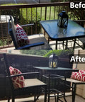 Before and after installing 4x10 Black Balcony Privacy Screen Fence Cover With UV Protection Weatherproof Waterproof Shade Cloth.