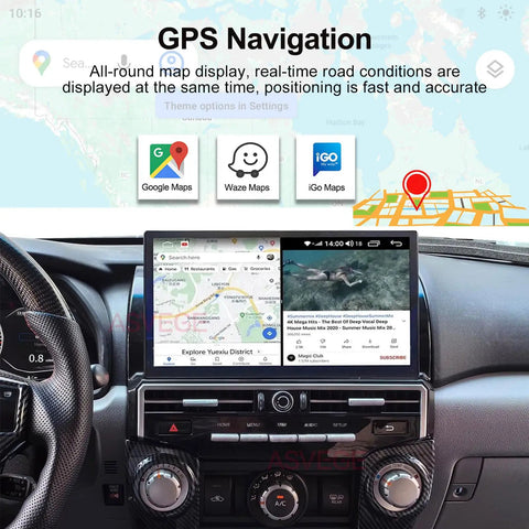 Wireless CarPlay And Android Auto Dash Kit For Toyota 4Runner 2010 To 2023 featuring GPS navigation on 13.1 inch touch screen.