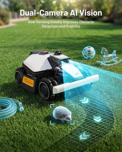 2026 Upgrade LUBA Mini 2 AWD Robot Lawn Mower For A 0.37 Acre Yard With 360 Degree LiDAR And Dual Camera AI Vision detecting obstacles