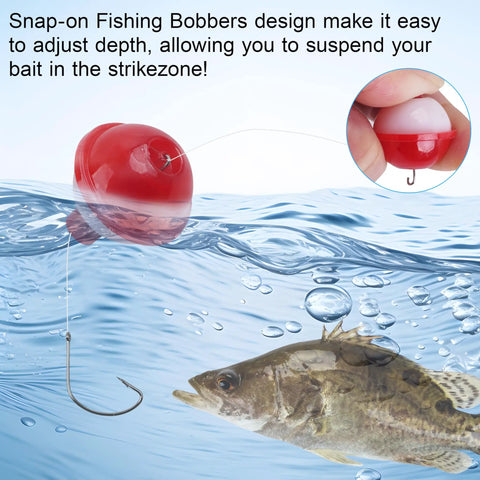 Red bobber from 80 Piece Beginner Fishing Tackle Kit With Bobbers Hooks Sinkers And Weights In A Handy Portable Tackle Box for fishing.