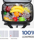 Portable Collapsible Soft Cooler Bag With Double Deck Design For 24 30 60 Cans Leakproof Ice Chest For Beach Camping And Grocery Grey Keeps Ice Cold Up To 12 Hours With Five Layer Insulation open with fruits and ice