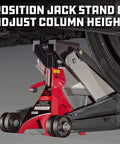 2 Ton U Jack Garage Jack That Saves Time No Fuss With 3000 Lbs Load Capacity And Lift Range From Four And A Half Inch To Eighteen And Three Quarters Inch Unique Slotted Saddle For Quick Slide In Jack Stands On Unibody Cars In Your Home Garage