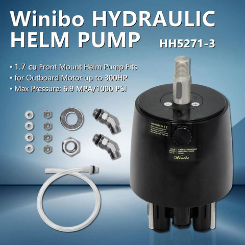 Outboard Hydraulic Steering Pump Helm For Boats Up To 300 HP Front Mount with fittings and pressure specs.