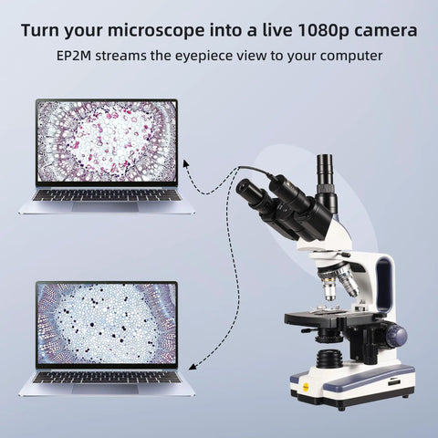 2MP 1080P Digital Eyepiece Microscope Camera For 23.2mm Eyepieces And Most Trinocular Phototubes With S Viewer For Measuring And Annotation Compatible With Windows 7 To 11 And macOS Hands Free Live View For Teaching QC And Lab Use connected to microscope and laptop