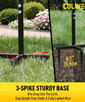 All In One Garden Hose Holder Kit With 50 Ft Hose Half Inch, Heavy Duty Freestanding Metal Stand in garden with 3-spike base