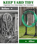 Freestanding Garden Hose Holder Stand With Heavy Duty Build, 2 Tool Hooks, Holds 150 Foot Water Hose, 4 Spike Stable Base, No Drill Hose Storage For Outdoor Yard Lawn Garden, Keeps Hose Off Dirt And Kinks, organizing hose neatly